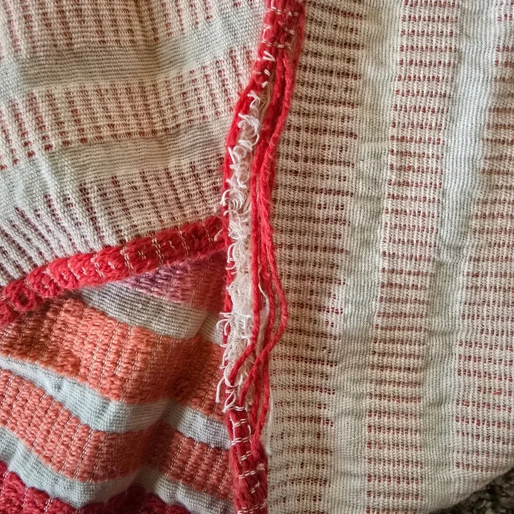 Bates Disciplined Bedspread Vintage MCM Pink Orange Red Striped Woven Made USA‎